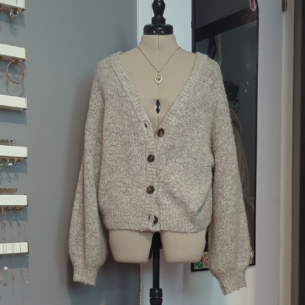 Cozy Beige Button-Up Women's Sweater